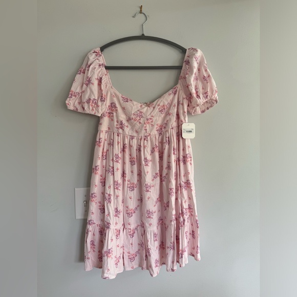 NEW Altard State Kate Puff Sleeve Cottagecore Babydoll Pink Mini Dress - Picture 3 of 6